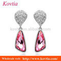 fashion design white gold alloy big rose crystal pendant earring for wedding